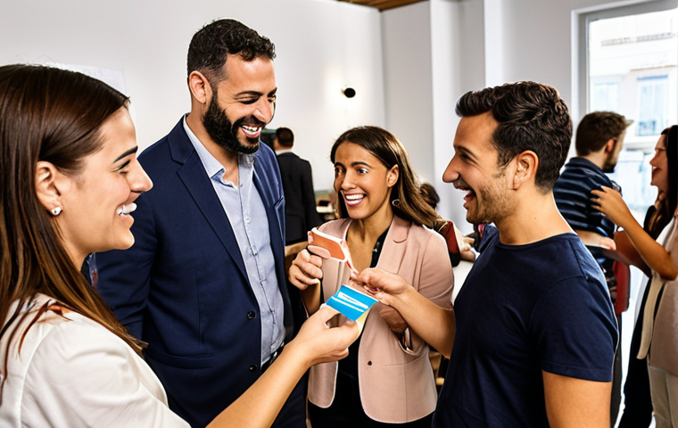 **

A diverse group of professionals engaged in a lively networking event at a modern co-working space in Madrid. Some are exchanging business cards, while others are deep in conversation. The scene should convey energy, collaboration, and the excitement of building connections. Focus on depicting people from different backgrounds and industries interacting. Include elements that subtly suggest "skill stacking," such as a graphic designer talking to a marketing specialist.

**