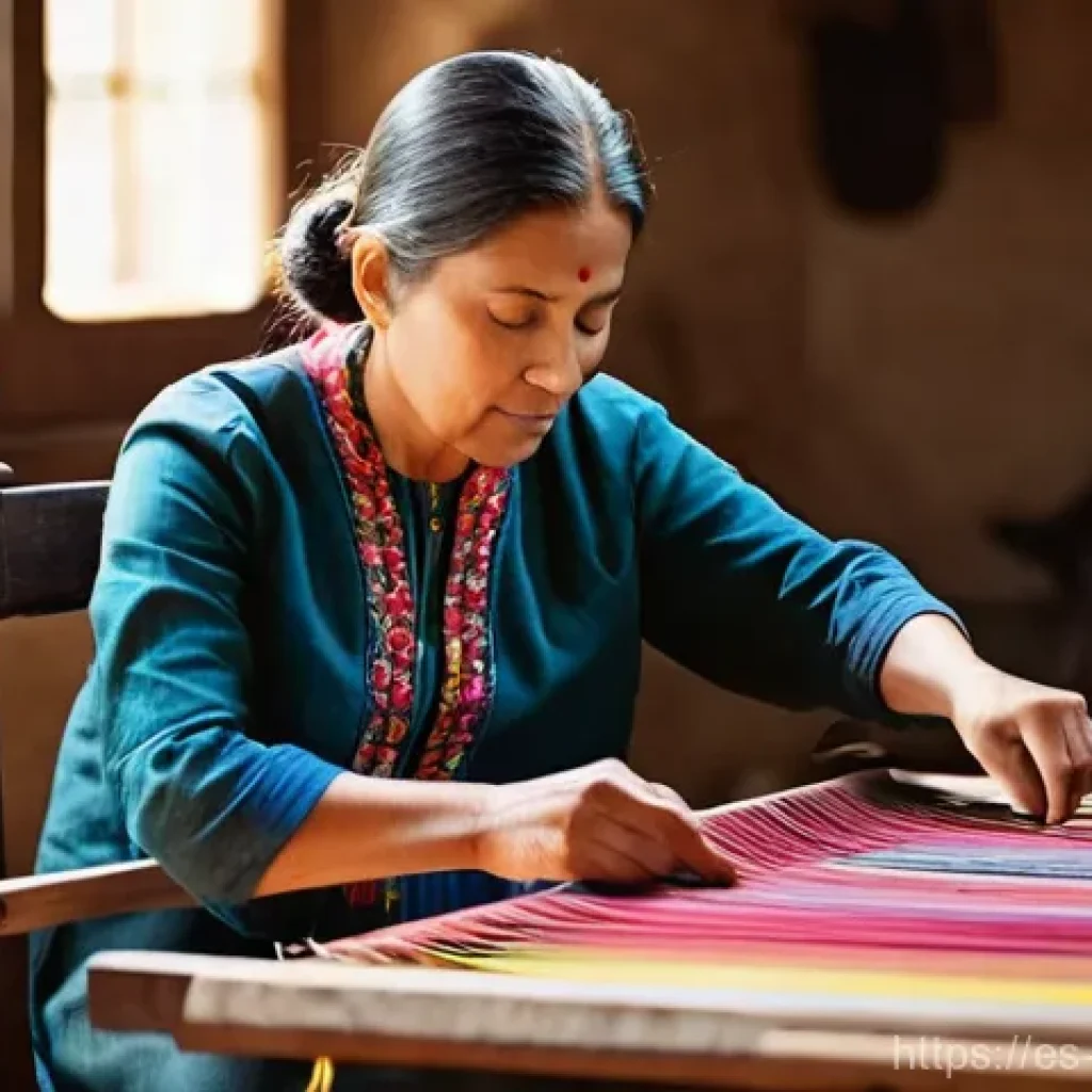 디지털 장인 문화의 문화적 의미 - **Prompt: The Digital Weaver's Tapestry**
    "A vibrant, medium shot capturing a female artisan, ap...
