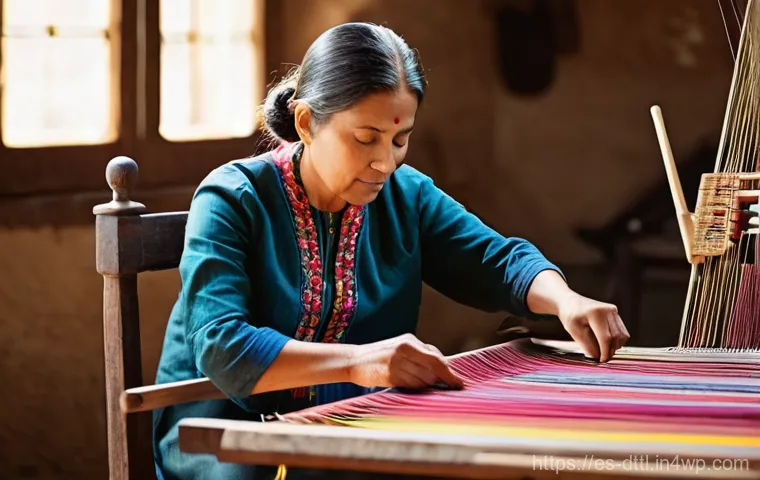 디지털 장인 문화의 문화적 의미 - **Prompt: The Digital Weaver's Tapestry**
    "A vibrant, medium shot capturing a female artisan, ap...