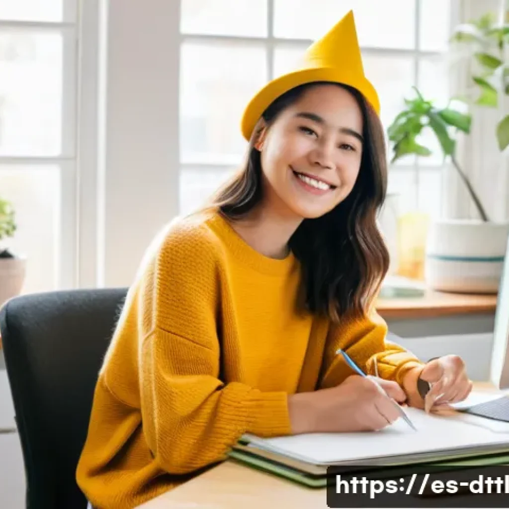 디지털 장인 문화의 트렌드 분석 - **Prompt:** A cheerful female digital artisan, mid-20s, with a warm smile, sitting comfortably at a ...