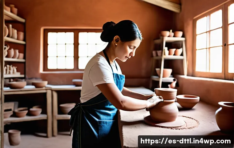 디지털 장인 문화와 글로벌화의 영향 - **Prompt 1: Artisan Blending Tradition and Technology**
    "A skilled female ceramist in her late 3...