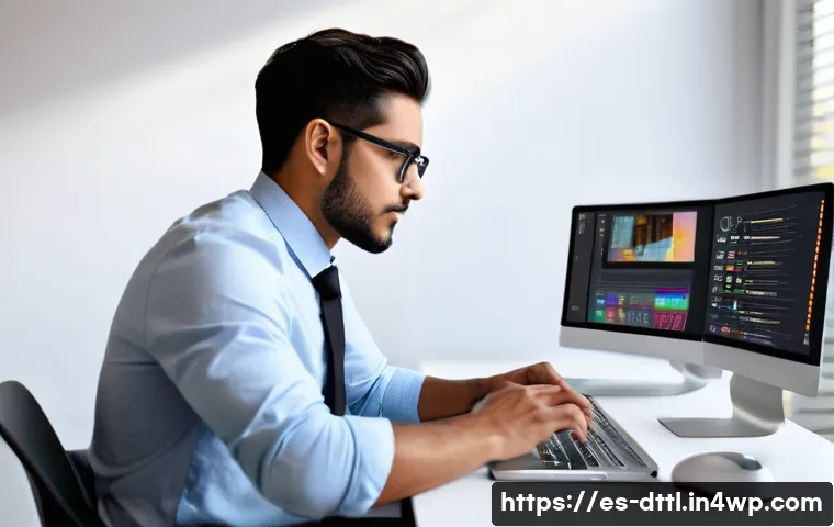 디지털 장인의 기술 세트 및 능력 - A modern digital artisan workspace featuring a young Hispanic professional in casual business attire...