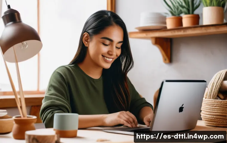 디지털 장인 문화의 커뮤니케이션 전략 - A warm, authentic digital artisan workspace featuring a young Latina woman wearing casual, modest cl...