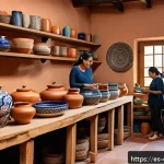디지털 장인 문화에서의 피드백 수집 방법 - A vibrant artisan workshop scene set in a cozy Mexican home studio, featuring a diverse group of cra...
