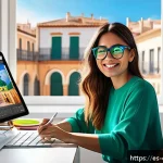 디지털 장인 문화의 창조적 프로세스 - A modern digital artist’s workspace in a bright, spacious studio in Spain, featuring a sleek iPad Pr...