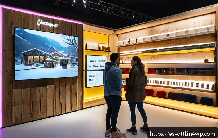 디지털 장인 문화와 팝업 스토어의 연결 - A vibrant pop-up store interior inspired by artisanal craftsmanship and modern technology, featuring...