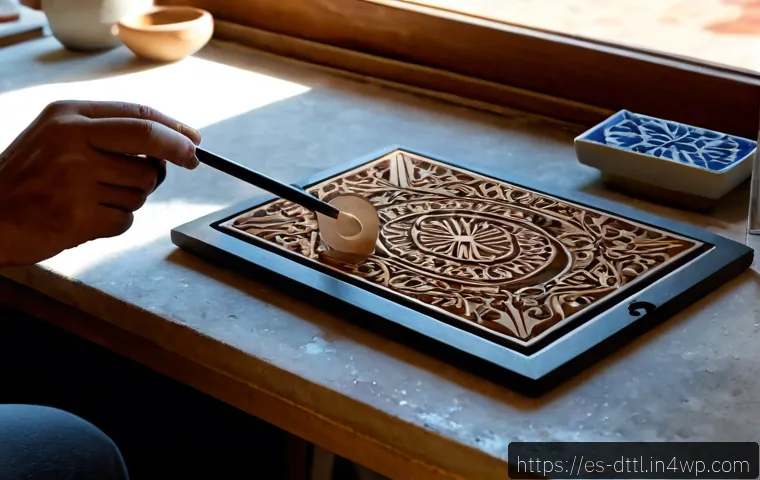 Home 17 디지털 장인 문화에서의 실험적 접근법 - Photorealistic Spanish digital artisan in a sunlit Valencia workshop, experimenting with a small han...