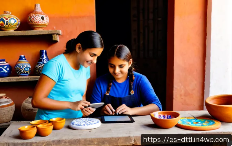디지털 장인 문화의 지역 사회 기여 - Photorealistic community workshop in a sunlit Spanish-speaking Latin American town, a young digital ...